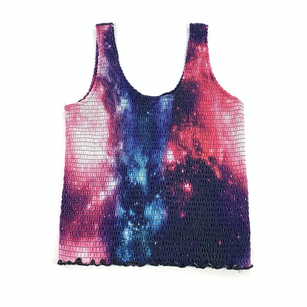 Hot Topic Galaxy Print Crinkle Tank Top Size Large Womens Pink Blue White L